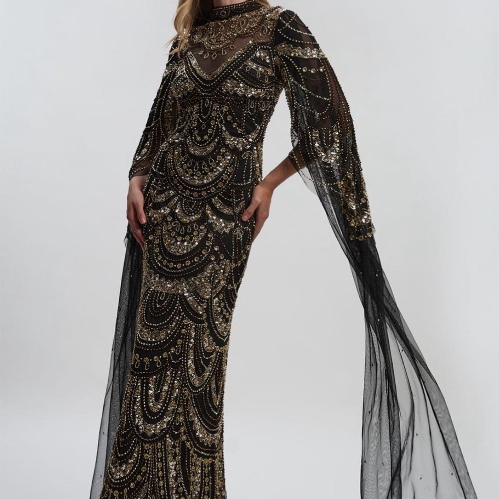Karen Millen Black and Gold Embellished Gown